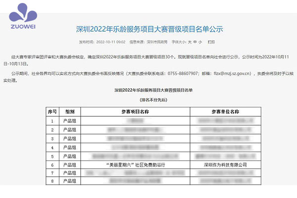 喜報！深圳作為科技成功晉級深圳2022年樂(lè )齡服務(wù)大賽